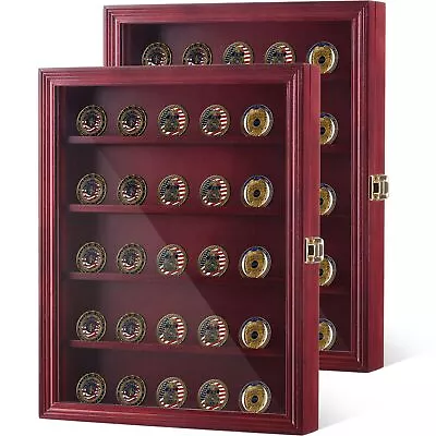 2 Pcs Military Challenge Coin Display Case Lockable Cabinet Rack Holder Chall... • $56.68