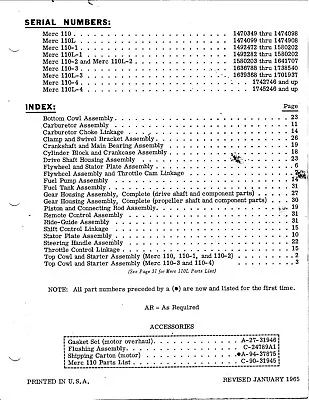 1965 Mercury Merc 110 9.8 HP 1470349 Thru 1865778 Parts List Manual C-90-31945 • $20.99