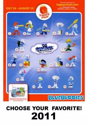 McDonald's 2011/2013 Peyo Smurfs Movie PVC Figures-Choose Your Favorite! • $6.50