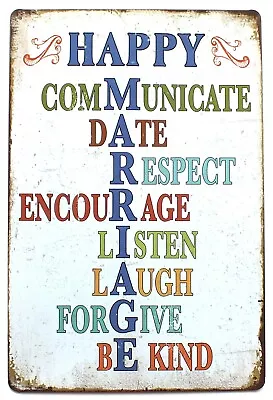 Happy Marriage Tin Metal Sign Motivational Positive Quote Door Sign 30 X 20 Cm • £5.89