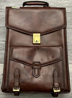 Vintage Bloomingdales Italy Brown Leather Briefcase Travel Documents Bag & Key • $59.99