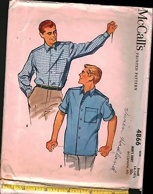 4866 Vintage McCalls SEWING Pattern Mens Collared Shirt Button Up 1950s Small • $5.59