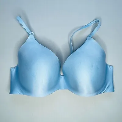 Victoria Secret Embrace Full Coverage Bra 38D Seamless Blue Satin Underwire • $23