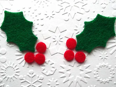 12 Felt Die Cut Holly Leaves With Berries - Bunting/applique/christmas Crafts • £2.95