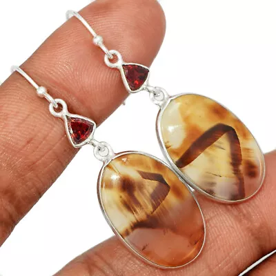 Natural Montana Agate From The Yellowstone River 925 Silver Earrings CE29869 • $20.23