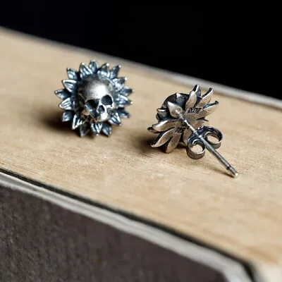 Vintage Gothic Sunflower Skull Skeleton Stud Earrings Jewelry Gift For Women Men • $1.70
