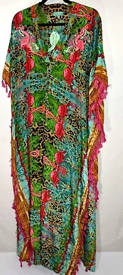 Antica Sartoria 2022 Leopard & Flamingo's Long Mumu/kaftan/dress Os Nwt  • $61.99