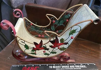 VINTAGE Enesco Metal Sleigh With Cardinals And Holly.   2000.  BEAUTIFUL.   USPS • $34.96