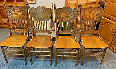 Pressback Oak Dining Chairs • $250