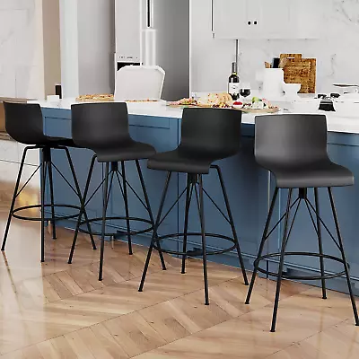 26  Swivel Bar Stools With Backs Set Of 4 Black Plastic Metal Counter Height Bar • $326.55