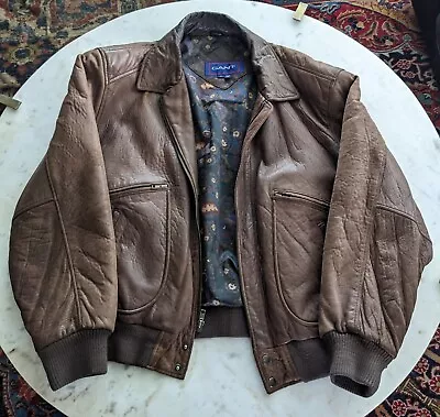 $25 • Buy VTG Gant Brown Distressed Soft Leather Flight Bomber Jacket Size 40