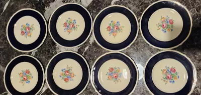 Grindley Pottery Cream Petal Floral Side Plate 20cm Navy Blue Gold Rimmed X 8 • $80