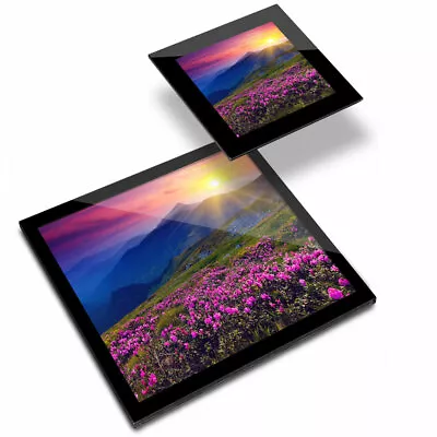 £19.99 • Buy Glass Placemat  & Coaster - Purple Sunset Flowers Floral  #8572