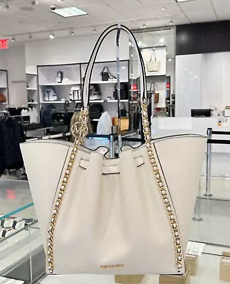 Michael Kors Mina Large Belted Chain Tote Shoulder Bag Light Cream • $148.80