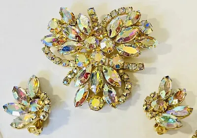 Verified Vintage D&E Juliana AB Rhinestones Brooch Pin & Earrings Set • $100