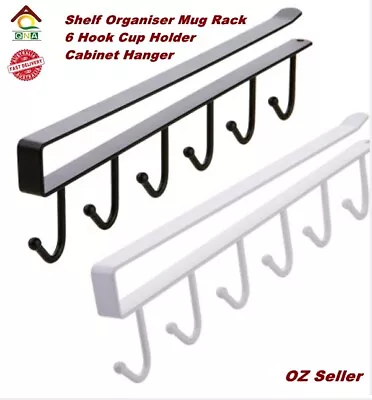 6 Hook Under Cabinet Hanger Cup Holder Shelf Organiser Mug Rack Kitchen Wardrobe • $13.38