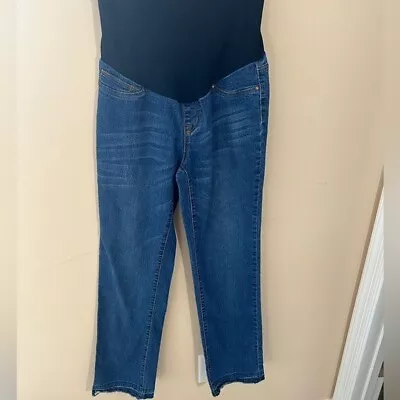 Planet Motherhood Blue Denim Straight Leg Raw Hem Maternity Jeans Size Small • $22