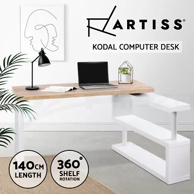 Artiss Computer Desk Bookshelf Swivelling Shelf Study Table Home Office 140CM • $139.95