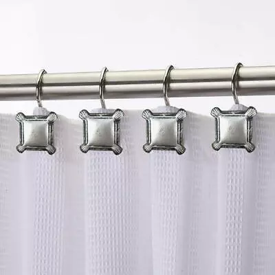 NEW - Shower Curtain Hooks Silver Metal Squares - 12 Count - Household Trends  • $7.50