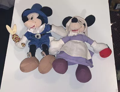 Disney Store Mickey Mouse & Minnie Mouse Pilgrim Beanie Plush-Thanksgiving LOT  • $55