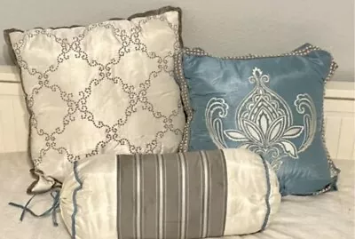 Set Of 3 Martha Stewart Aqua/Cream Throw Pillows • $25