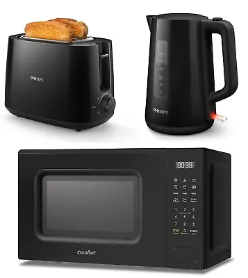 £199.99 • Buy Black Digital Microwave Comfee With Matching Philips Jug Kettle & Toaster Set 