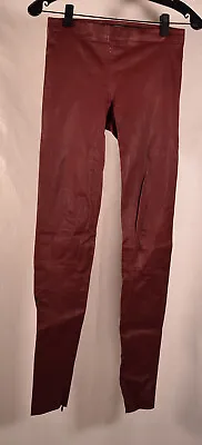 Vince Womens Leather Lambskin Suede Legging Skinny Ankle Zip Red S New • $250