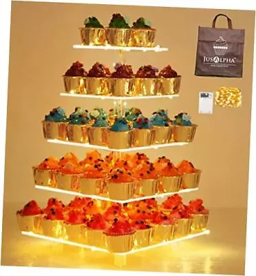 5 Tier Square Cupcake Stand - Premium 5 Tier With LED Light Yellow Light • $44.04