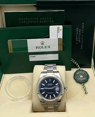 Rolex Datejust II 116300 41mm Blue Index Dial Oyster Steel Watch B&P • $9250