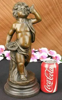 Puti Cherub Angel Boy With Bird Marble Base Figure Sculpture Statue Bronze Sale • $249