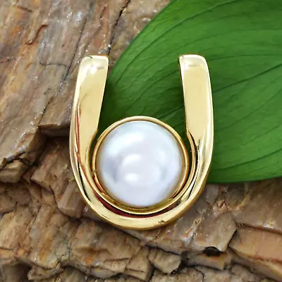 14k Yellow Gold Mabe Pearl Gemstone Dangle/Drop Slide Pendant • $625