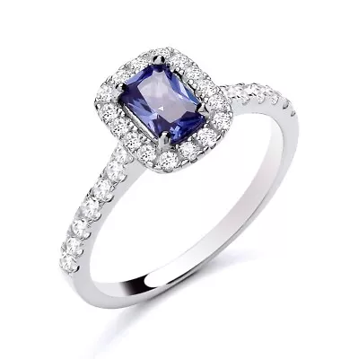 925 Sterling Silver Tanzanite CZ Cluster Emerald Cut Ring Size J To S • £16.95