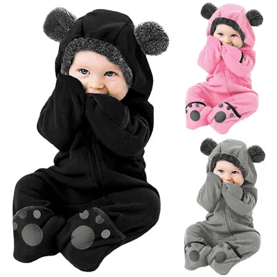 Newborn Baby Boy Girl Kids Hooded Romper Jumpsuit Bodysuit Clothes Outfits New • $32.99