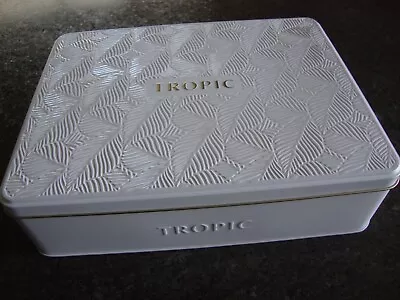 TROPIC White Limited Edition Keepsake Gift Tin With Embossed Leaves Design Lid • £2.99