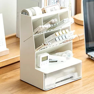 Desk Pen Organizer With 6 Compartments 1 Drawer Large Capacity Desk Pen DgQat • $26.79