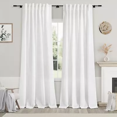 White Linen Curtains 84 Inches Long For Bedroom Back Tab Light Filtering Privacy • $193.32