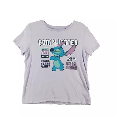 DISNEY Stitch T-shirt LARGE(11-13)  Aloha  Junior Women Lilac Knit Cotton • $13.88