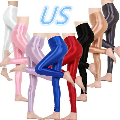 US Women's Metallic Wet Look Yoga Pants High Waist Oil Sport Trousers Sweatpants • $10.97