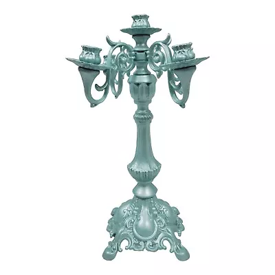 Vintage 5 Arm Candelabra Candle Holder Cast Metal Metallic Blue FInish French • $48