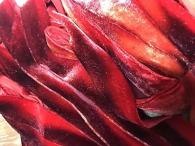 Hand Dyed Velvet Ribbon 7/8  Rayon 1yd On Bias Edging Trim Hot Flash Made In USA • $6.99