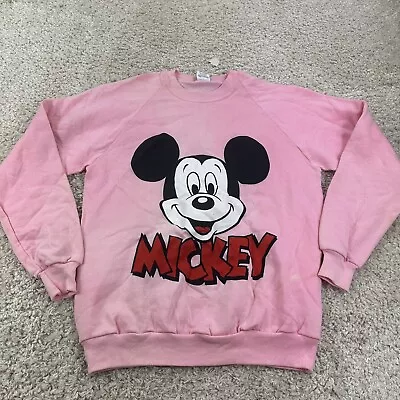 Disney Womens Size Large Long Sleeve Sweater Pink Mickey Mouse Front Graphic  • $9.99