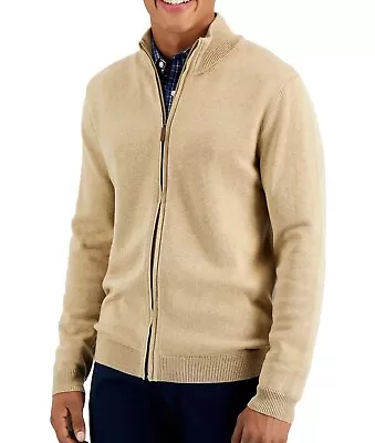 Club Room Mock Neck Full Zip Sweater Medium Toast Heather  $65.00 • $10.20