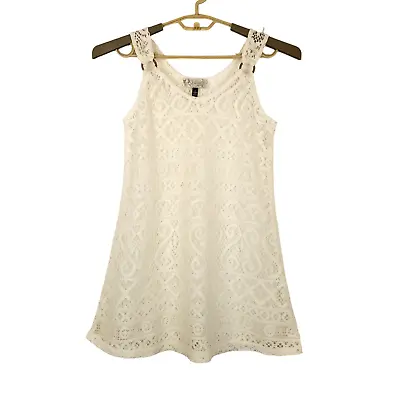 J Valdi Womens Beach Cover Up Dress M White Open Lace Crochet Mini Sleeveless • $17.99