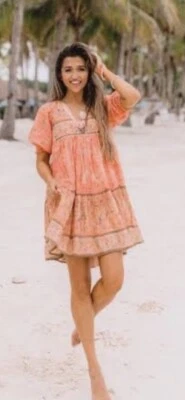 $150 • Buy SPELL SEASHELL BOHO MINI DRESS CORAL  Size XXL Excellent Condition.