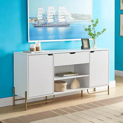 White & Gold TV Stand Console TV Cabinets & Open Shelves Entertainment Center • $354