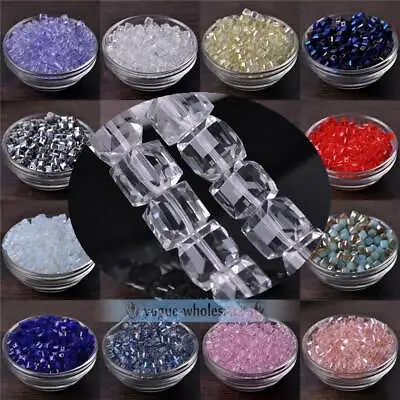 $2.98 • Buy 3mm 4mm 6mm 8mm 10mm 14mm Crystal Glass Cube Faceted Loose Crafts Beads Lot