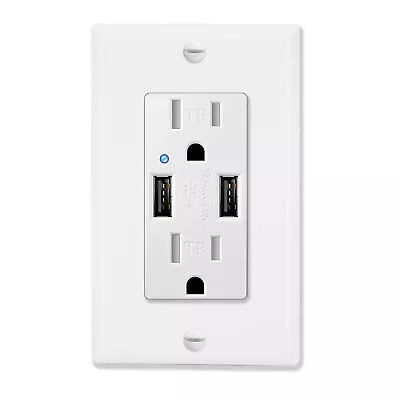 4.2A Dual USB Port Wall Socket Charger AC Power Receptacle Outlet W/ Plate Cover • $14.96