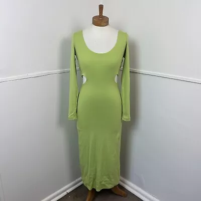 Womens Size 1 AU6 Kookai Dress Bodycon Lime Green Cut Out Long Sleeve Midi • $19.99