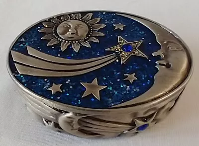 Moon And Stars Trinket Box Pewter Glitter In Enamel Blue Jewels Shooting Star • $18.66