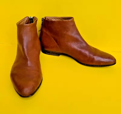 MOMA Made In Italy Women's Brown Genuine Leather Upper/sole Flat Booties Size 39 • $49